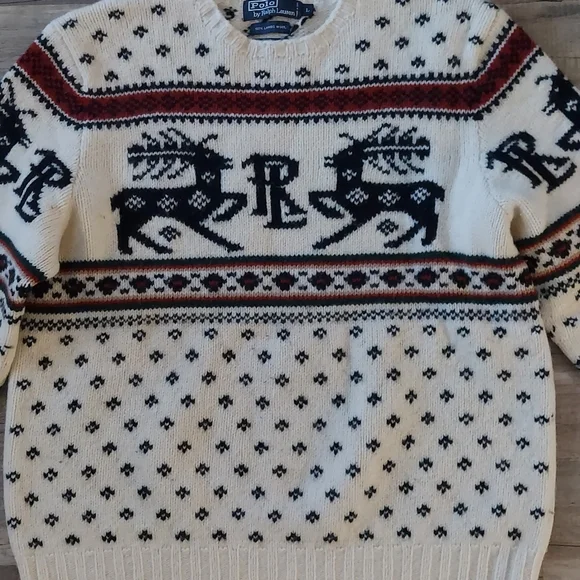 SOLD Vintage Polo Ralph Lauren Reindeer Holiday Ski Sweater Large - Picture 3 of 9
